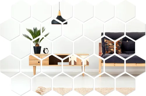 Vista 9 de Shappy 32 piezas de pegatinas de espejo de pared en forma de hexágono extraíbles, pegatinas de espejo de acrílico plateado en forma de panal