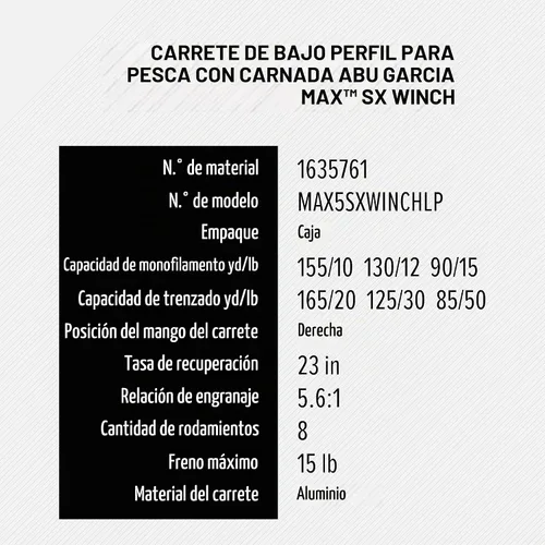 Vista 9 de Abu Garcia Max SX Winch - Carrete de pesca de bajo perfil