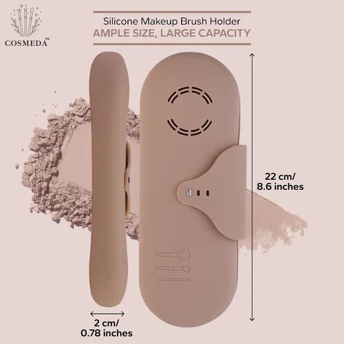 Vista 4 de Beauty Bloom - Soporte y organizador para brochas de maquillaje, silicona con hebilla, estuche de almacenamiento portátil para brochas de belleza