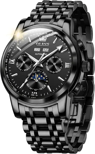 Vista 13 de OLEVS - Relojes automáticos para hombre, diseño mecánico con cuerda automática, reloj de pulsera de lujo de moda, esqueleto, luminoso, impermeable