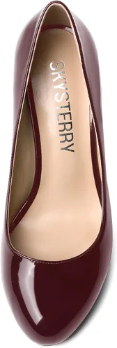 Vista 3 de SKYSTERRY Zapatos de tacón alto con punta redonda y patente para mujer, zapatos de tacón alto de 3.3 pulgadas