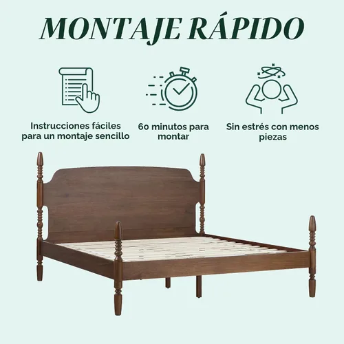 Vista 6 de Walker Edison Vivienne - Cama King con husillo de madera maciza con dos mesitas de noche EZ de 1 cajón y cómoda de 6 cajones, 4 piezas, marrón oscuro