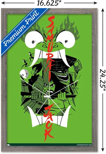 Vista 3 de Trends International Samurai Jack-Ensemble - Póster de pared, 14.725 x 22.375 pulgadas, versión enmarcada en madera de granero