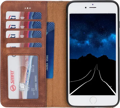Vista 18 de HARDISTON Compatible con iPhone 7 Plus / 8 Plus Funda Cartera, Hecha a Mano de Cuero Genuino, Funda Magnética Desmontable con Tapa Abatible