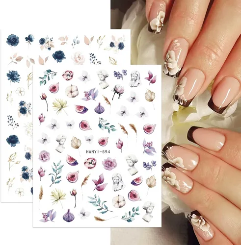 Vista 3 de JMEOWIO 10 hojas de calcomanías de arte de uñas de flores de primavera, calcomanías autoadhesivas, uñas coloridas de verano, suministros de uñas
