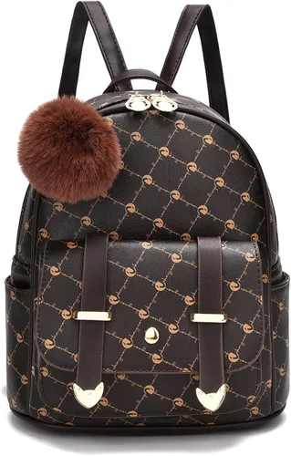 Vista 22 de I IHAYNER Mochila de moda para niñas, mini mochila para mujeres, adolescentes y niñas, monederos de piel sintética con pompón, bolsa de hombro