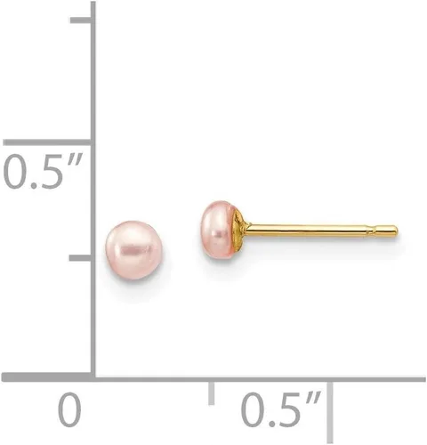 Vista 3 de Pendientes de tuerca de oro amarillo macizo de 14 k de 3 a 0.157 in con botón rosa y perlas cultivadas de agua dulce, mm
