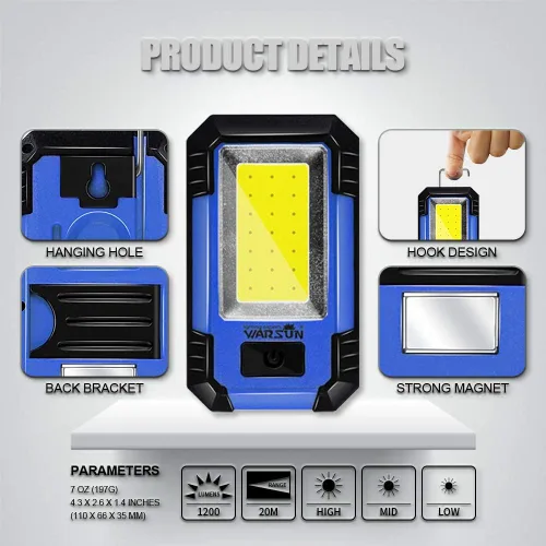 Vista 2 de WARSUN Y36 y Y40 - Luz de trabajo LED recargable, magnética, portátil, mecánica, funciona con pilas, 1200 lúmenes, súper brillante para reparación