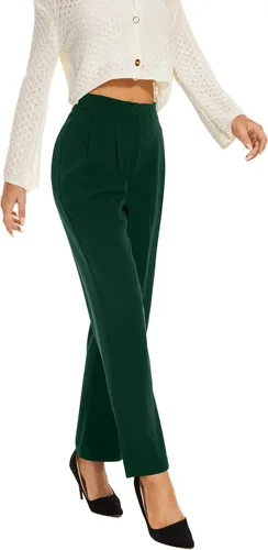 Vista 4 de FUNYYZO Pantalones fluidos de pierna ancha para oficina, negocios, casual, cintura alta, pantalones de vestir