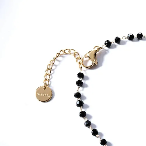 Vista 5 de Pulsera de trébol de cuatro hojas con dije de plata 925 con cuentas negras, pulsera ajustable con dije de la suerte simple para mujer