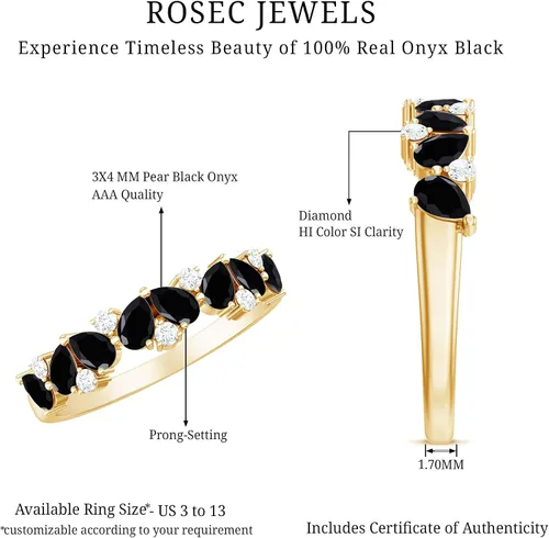 Vista 6 de Anillo de banda de media eternidad con diamantes de ónix negro certificado, calidad AAA, anillo de piedra natal de diciembre (listo para regalar)