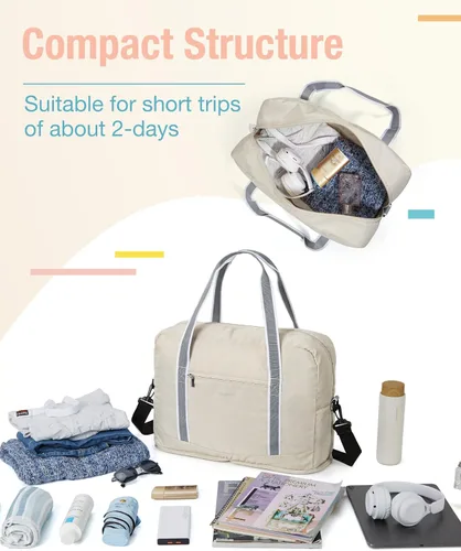 Vista 4 de BAGSMART Bolsa de lona para hombre y mujer, Beige, Bolsa de viaje