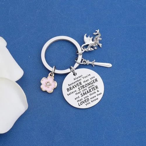 Vista 5 de KEYCHIN Llavero de la película Mu Lan y Mushu Dragon Fans Gift You Are Braver Stronger Smarter Than You Think Mu Lan Jewelry