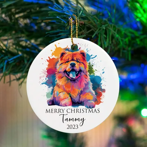 Vista 4 de Adorno personalizado de Chow Chow Chow de Navidad 2025, regalo de adorno de árbol de Navidad para amantes de los perros, adorno único de Navidad