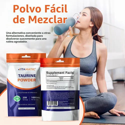 Vista 3 de Vitamatic Taurina pura 1000 mg 250 porciones - Sin OMG, sin gluten