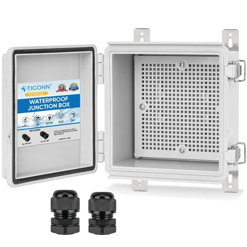 Vista 22 de TICONN - Caja de conexiones eléctricas impermeable IP67 con carcasa de plástico ABS con tapa con bisagras con placa de montaje, soportes de pared