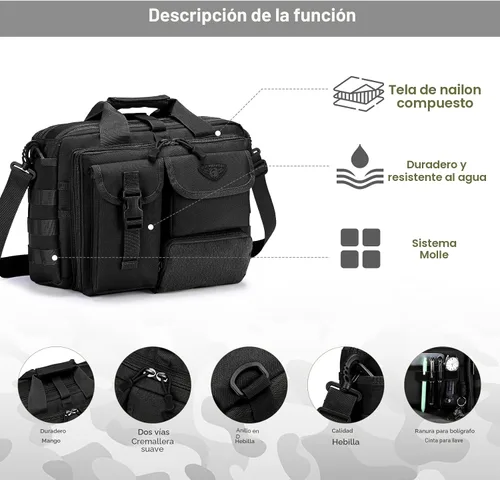 Vista 5 de Bolsa de mensajero táctica de Stypos para hombre, maletín militar para laptop de 14 pulgadas/15.6 pulgadas/17.3 pulgadas, bolsa de hombro