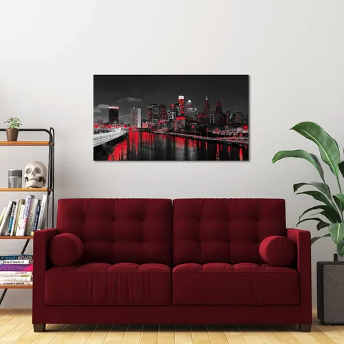 Vista 4 de sechars Lienzo artístico de pared de Filadelfia, blanco y negro, rojo, ciudad de Estados Unidos, horizonte nocturno, impresión fotográfica moderna