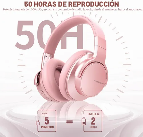 Vista 3 de AUSDOM E7 Auriculares Bluetooth con cancelación activa de ruido, inalámbricos sobre la oreja ANC con micrófono, sonido estéreo de alta fidelidad