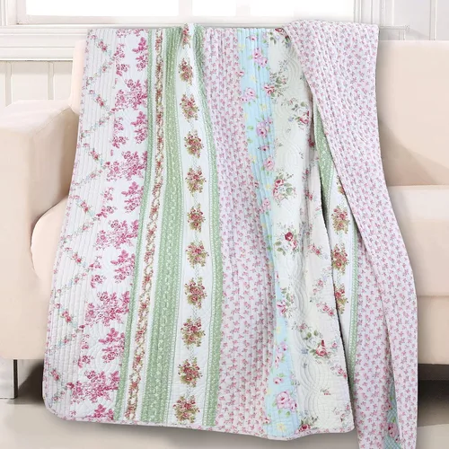 Vista 7 de Cozy Line Home Fashions Manta acolchada floral vintage, 100% algodón, reversible, para todas las estaciones (flores)