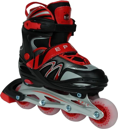 Vista 3 de Epic Skates Drift - Patines en línea ajustables con ruedas con luz LED, negro/rojo, juvenil 1-4
