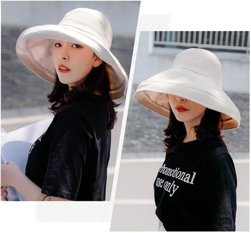 Vista 7 de Sombrero de ala ancha para mujer, para pesca, plegable, UPF 50+, protección solar UV, gorra de playa, gorra de verano con borde con alambre