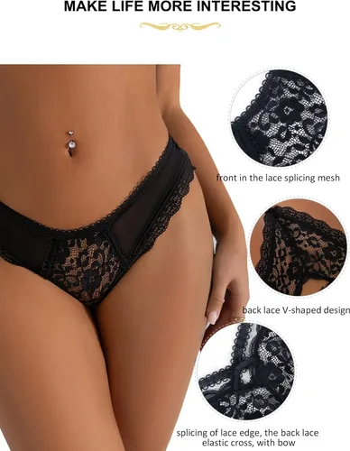 Vista 5 de ohyeahlady Tanga de encaje sexy para mujer, tallas grandes, tanga, cuerdas, lencería de encaje, ropa interior traviesa y atrevida