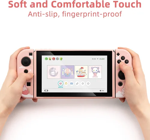 Vista 3 de GeekShare Funda protectora para Switch funda delgada de TPU suave compatible con consola Nintendo Switch y Joy-Con conejo fresa