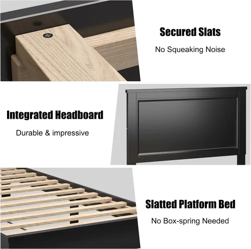 Vista 6 de KOMFOTT Armazón de Cama de Plataforma de Madera Tamaño Twin con Cabecero, Cama de Plataforma de Madera de Mediados del Siglo con Soporte de Listones
