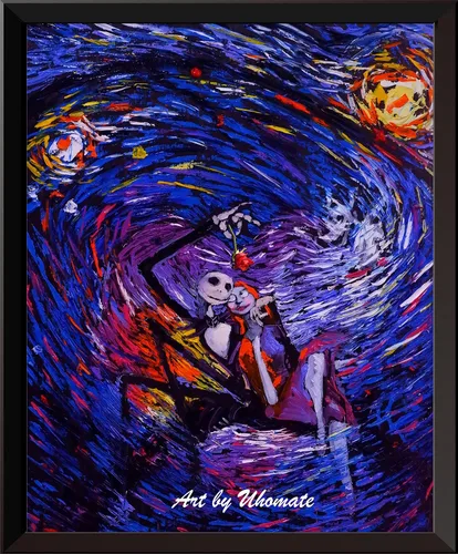 Vista 4 de Uhomate 4 pósteres de Jack Sally Jack y Sally Nightmare Before Christmas Vincent Van Gogh Noche estrellada para decoración de pared dormitorio baño