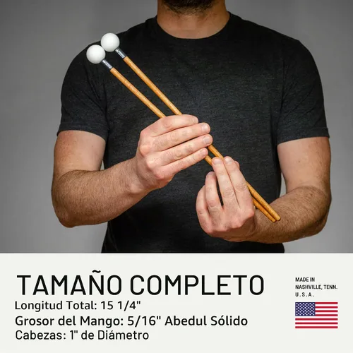 Vista 5 de Paquete de Mazos de Percusión — ENSAMBLADO EN EE.UU. — Baquetas para Marimba, Redoble de Platillos, Glockenspiel, Bloque de Madera — Poly Duro, Goma
