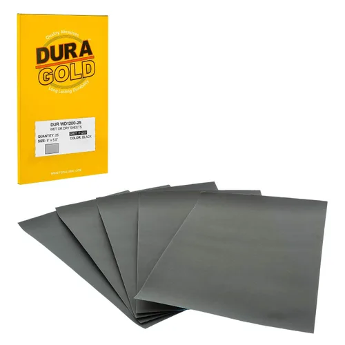 Vista 10 de Dura-Gold Hojas de papel de lija húmedas o secas de 5-1/2 x 9 pulgadas, variedad de grano 150, 220, 320, 400, 600 (5 cada una, 25 en total) - Lijado