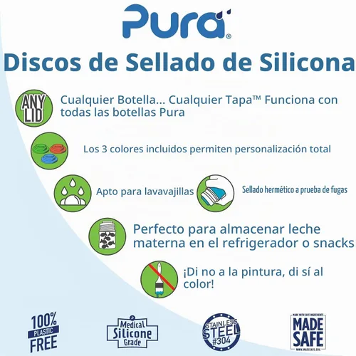 Vista 2 de Pura Discos de sellado de silicona para niños, sin plástico, herméticos para botella de almacenamiento de leche materna Musgo y menta