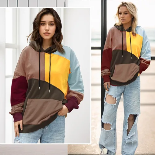 Vista 5 de Sudaderas con capucha de moda para hombre, sudaderas de gran tamaño, unisex, ligeras, de retazos, hip hop, sin botones