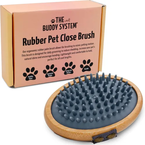 Vista 10 de The Buddy System Cepillo Cercano para Mascotas, Cepillo de Palma Ovalado de Tacto Suave - Masaje de Bambú Portátil con Cerdas Suaves de Jabalí