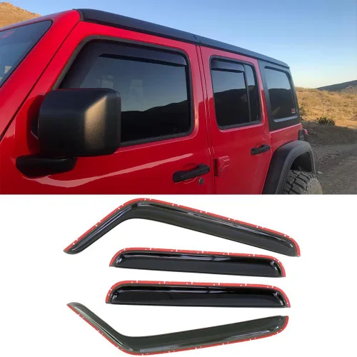 Vista 16 de Deflector de viento para ventana lateral, 4 piezas fuera del canal de cinta en humo oscuro, bonito juego de protectores de lluvia, visera de ventana