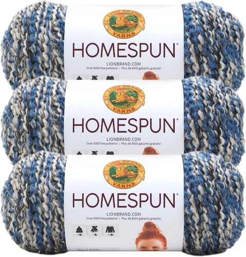Vista 6 de Lion Brand Yarn Hilo Homespun, Hilo Suave y Voluminoso para Tejer, Ganchillo y Manualidades, 1 paquete, Beachside Stripes
