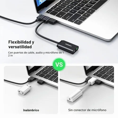 Vista 6 de UGREEN Adaptador de audio USB, con tarjeta de sonido estéreo externa, con auriculares de 3,5 mm y micrófono, con conector, para Windows, Mac, Linux