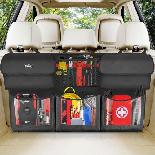 Vista 9 de Oasser Organizador de almacenamiento para automóvil, nueva versión, organizador colgante para maletero con 10 bolsas de almacenamiento funcionales