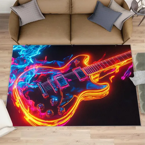 Vista 3 de Alfombra de guitarra, alfombra de 2 x 3 pies para entrada, alfombra de área musical, alfombra lavable de guitarra fresca para dormitorio, alfombra