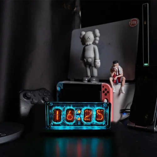 Vista 4 de Reloj de Tubo Luminoso - Reloj de Tubo Nixie Retro con Pantalla Digital, Luz RGB, Perfecto para Decoración de Escritorio y Habitación, Regalo