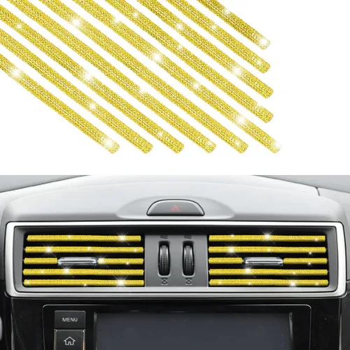Vista 12 de Adorno de Rejilla de Ventilación Bling para Coche, 10 PCS Tiras Decorativas de Diamantes de Imitación Hechas a Mano para Todas las Salidas de Aire