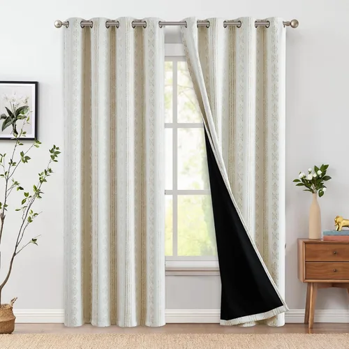 Vista 37 de jinchan - Cortinas bohemias 100% blackout de 54 pulgadas de largo para dormitorio, estampado geométrico negro sobre beige, con ojales