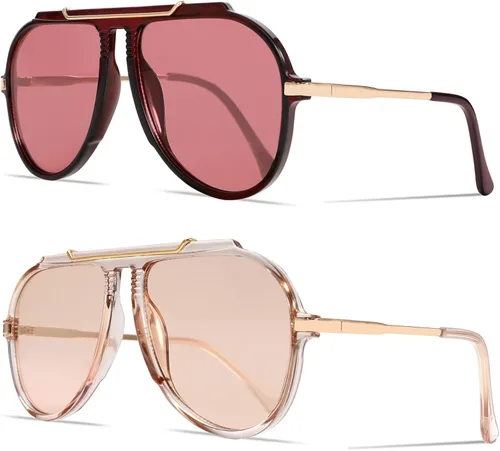 Vista 18 de GUVIVI Gafas de sol de aviador de gran tamaño para mujeres y hombres, estilo retro de los años 70, lentes de sol de metal dorado sin enredos