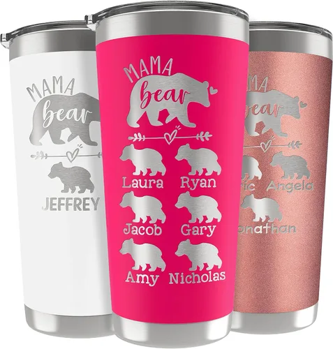 Vista 9 de Vaso personalizado con nombres grabados de hasta 6 cachorros, 5 fuentes, 13 colores, regalos para mamá de parte de su hija o hijo