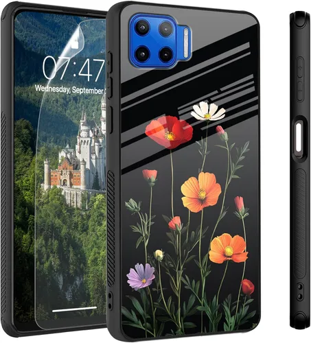 Vista 23 de Funda para Motorola Moto Edge 2022, cubierta trasera de vidrio templado con protector de pantalla, funda protectora a prueba de golpes para Motorola