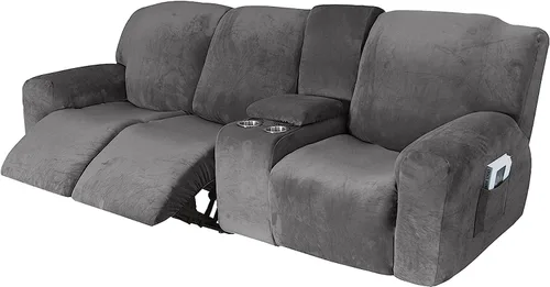 Vista 25 de Aedlcal Fundas para sofá reclinable, 10 piezas, fundas de sofá reclinable de felpa de terciopelo con consola central, con bolsillo lateral