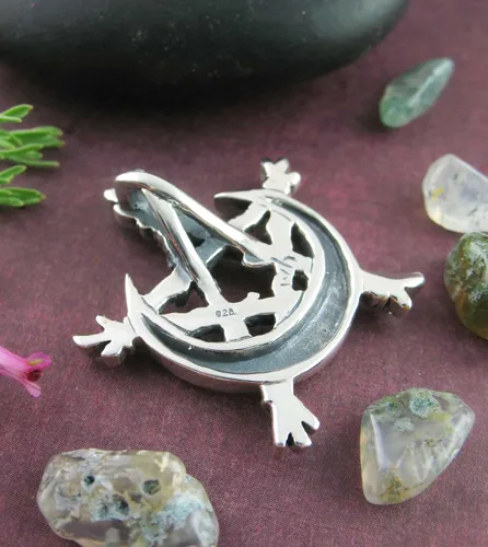 Vista 5 de Woot & Hammy Crescent Moon Bound by Twigs Pentagram Pendant, 100% Sterling Silver, Handmade