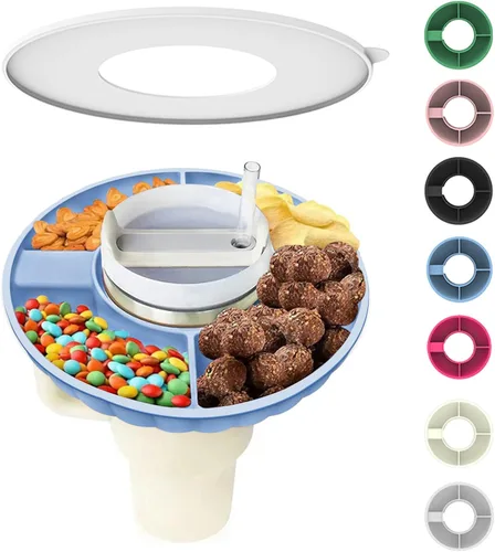 Vista 8 de Tazón de aperitivos para Stanley Cup, bandeja de aperitivos de silicona con tapa compatible con Stanley Cup de 30 oz, anillo de aperitivos