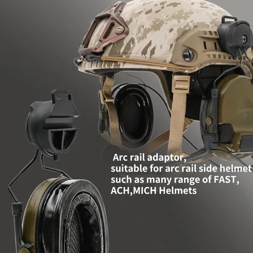 Vista 5 de Auriculares tácticos con adaptador de riel ARC, protección auditiva con almohadillas de gel para deportes de airsoft